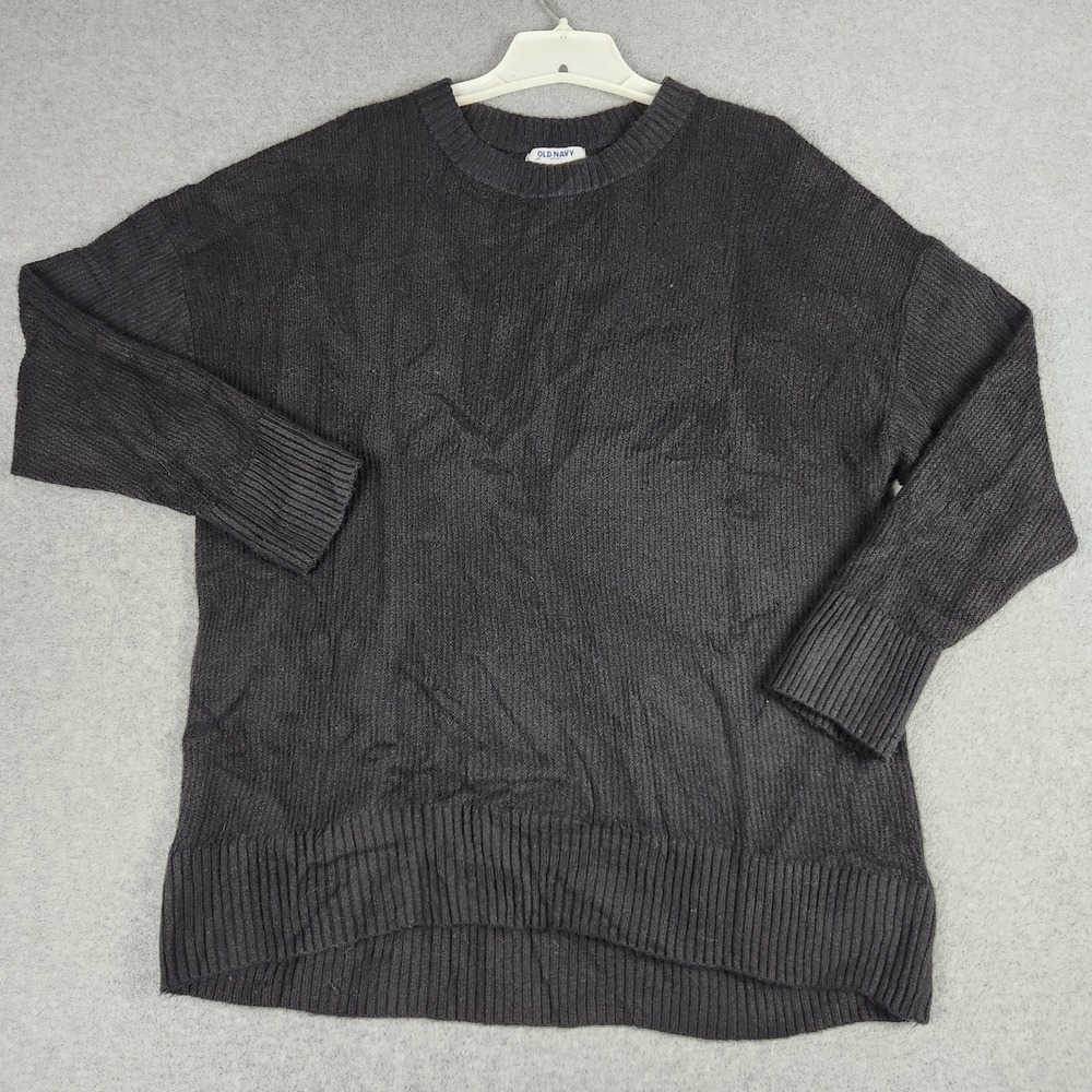 Old Navy Sweater Womens XL Black SoSoft Ribbed Crew Neck Relaxed Fit High-Low